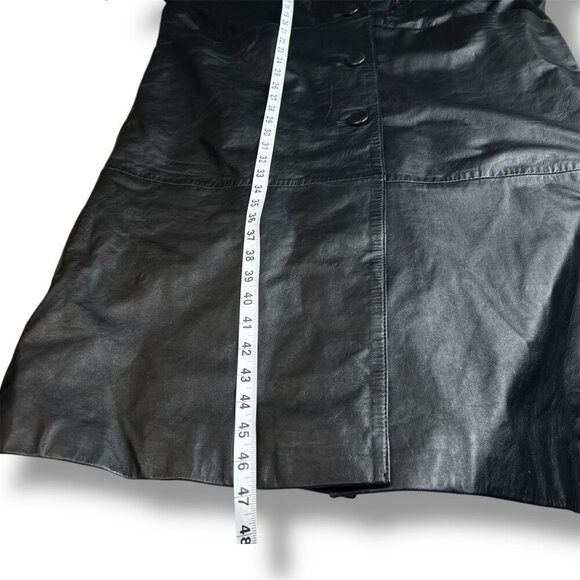 Vintage Jacqueline Ferrar Womens M Black Leather Trench Coat 80s 90s Full Length - Picture 6 of 9